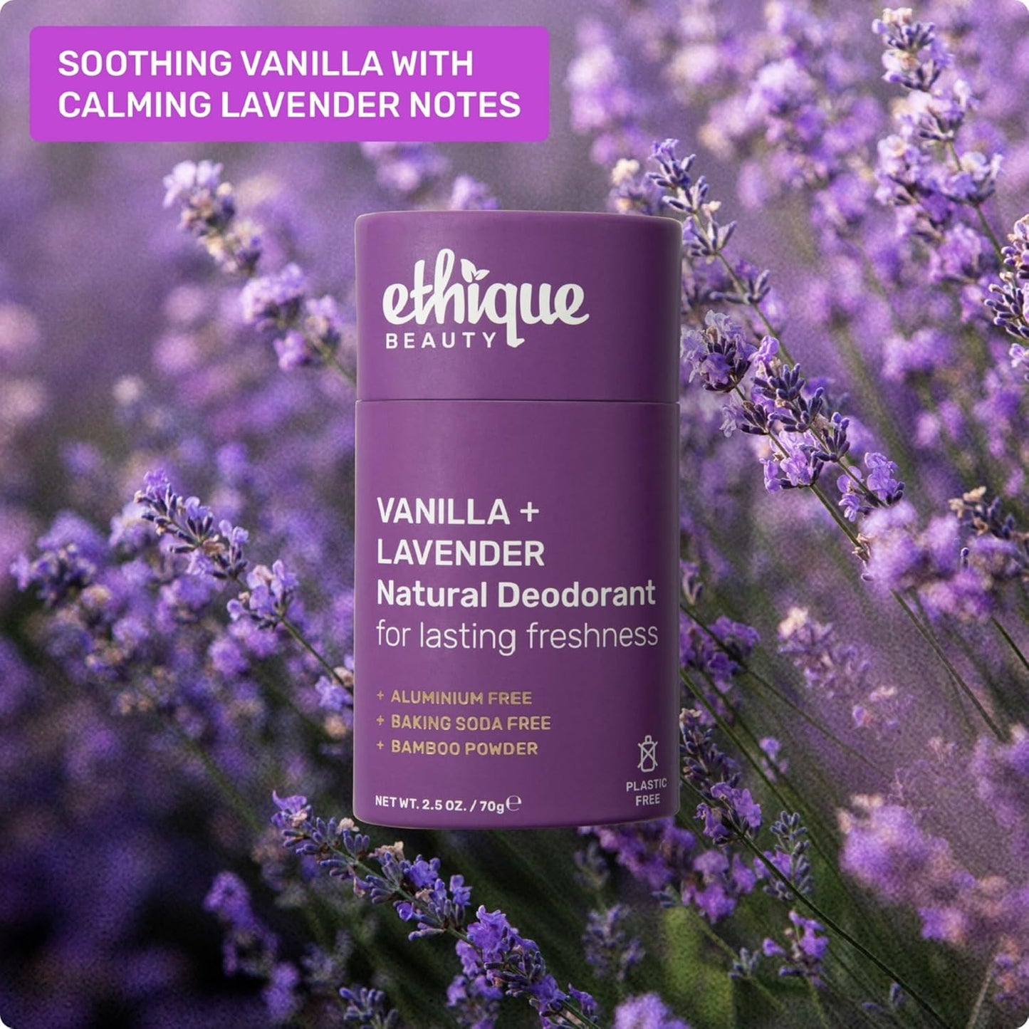 Ethique Beauty Vanilla & Lavender Deodorant Stick for Men & Women - Aluminum-Free, Plastic-Free, Vegan, Cruelty-Free, Eco-Friendly, 2.5 oz