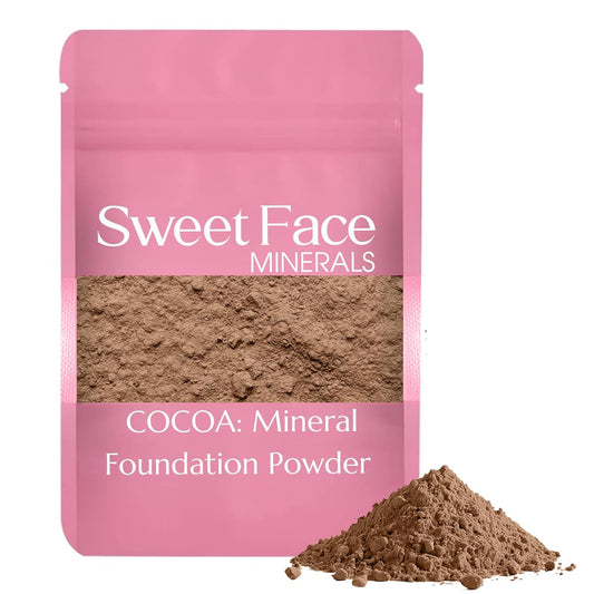 Foundation Powder Refill (COCOA)(12 Gram Bag) By Sweet Face Minerals, Lightweight Mineral Loose Makeup Powder with SPF 20, Full Coverage Flawless Finish, Talc-free, Cruelty-Free, Refillable Pouch