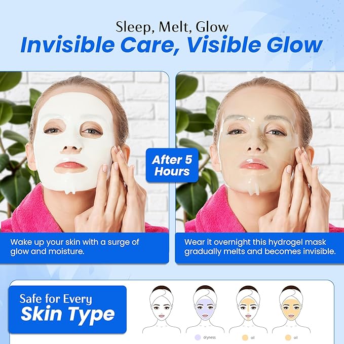 Melting Hydrogel Face Mask with Hyaluronic Acid – Deep Hydration & Pore Tightening, Glass Skin Look – Dermatologist Tested, Anti Aging Korean Skin Care, Vegan, Clean Beauty – Pack of 10