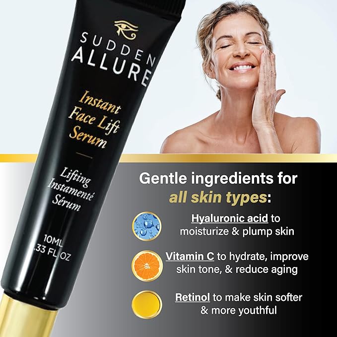 Sudden Allure Instant Face Lift Serum – Erase Under Eye Bags & Wrinkles in 60 Seconds - Firming Face & Eye Serum Lotion Cream - Instantly Tighten & Reduce Eye Bags & Crows Feet | Made in USA (10 ml)