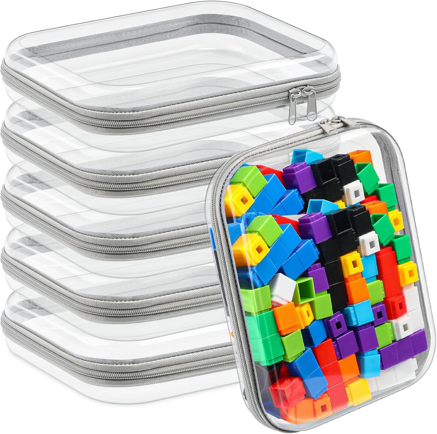 Sanwuta 6 Pcs Clear Hard Zipper Case Pencil Pouches Hard Plastic Zipper Pouches Makeup Bag Transparent Cases for Snacks Plastic Storage Organizer Box for Travel(Gray,9.84 x 7.87 x 2 Inch)