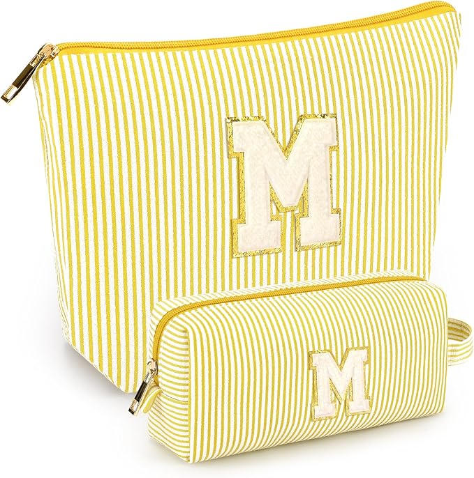 mibasies 2 PCS Initial Makeup Bags: Mothers Day Gifts for Women - Best Friend Birthday Gifts Graduation Gifts Wedding Bridesmaid Girlfriend Wife Daughter Sister Girl Gifts - Yellow M