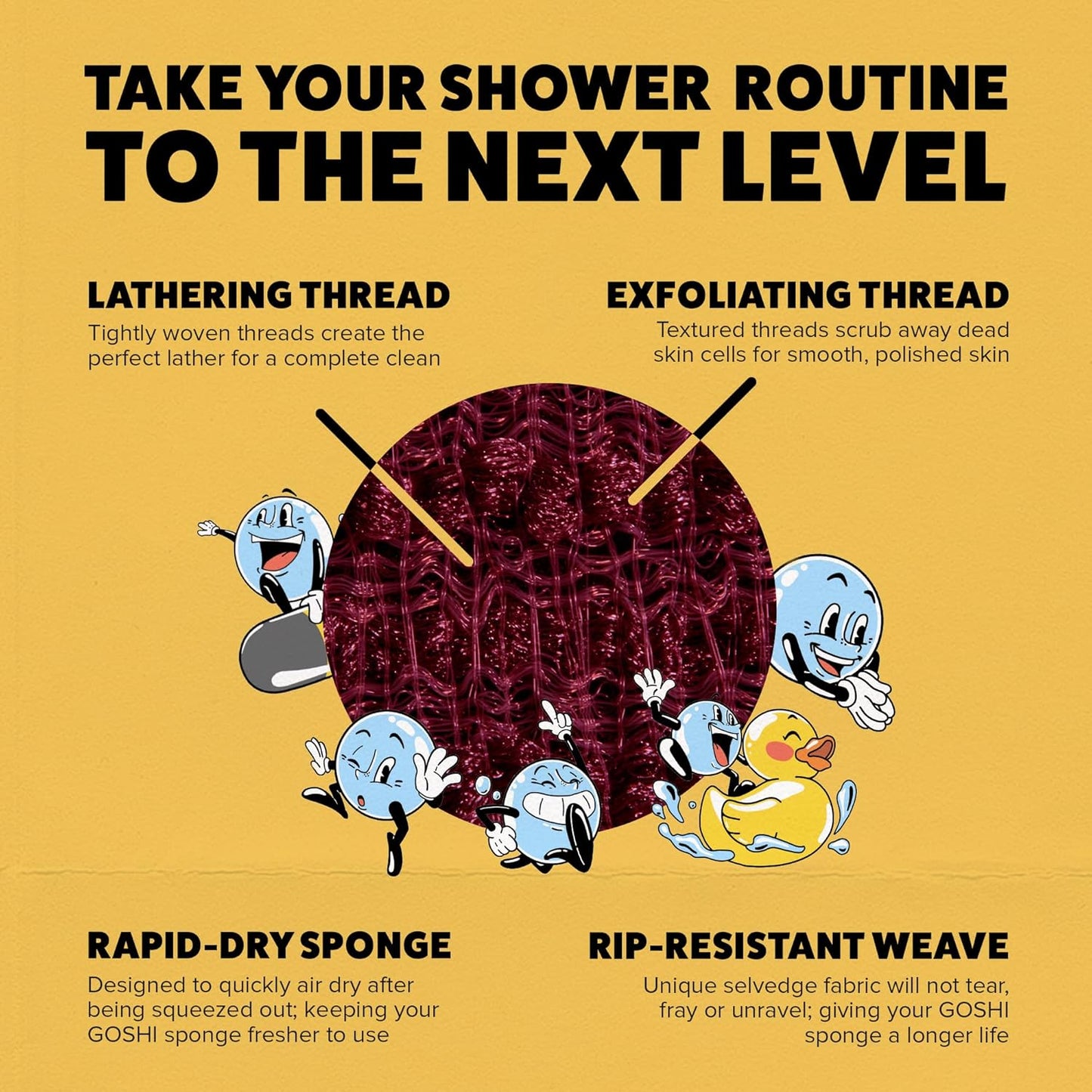 GOSHI Exfoliating Shower Sponge - Rip-Resistant, Rapid-Drying Exfoliating Bath Sponge for All Skin Types - Brick Red - Made in Japan