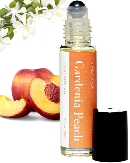 Gardenia Peach Delicious Pure Essential and Fragrance Oil Perfume Roll On with Organic Jojoba Oil, Eau de Toilette, Alcohol Free, Small-Batch, Made in California
