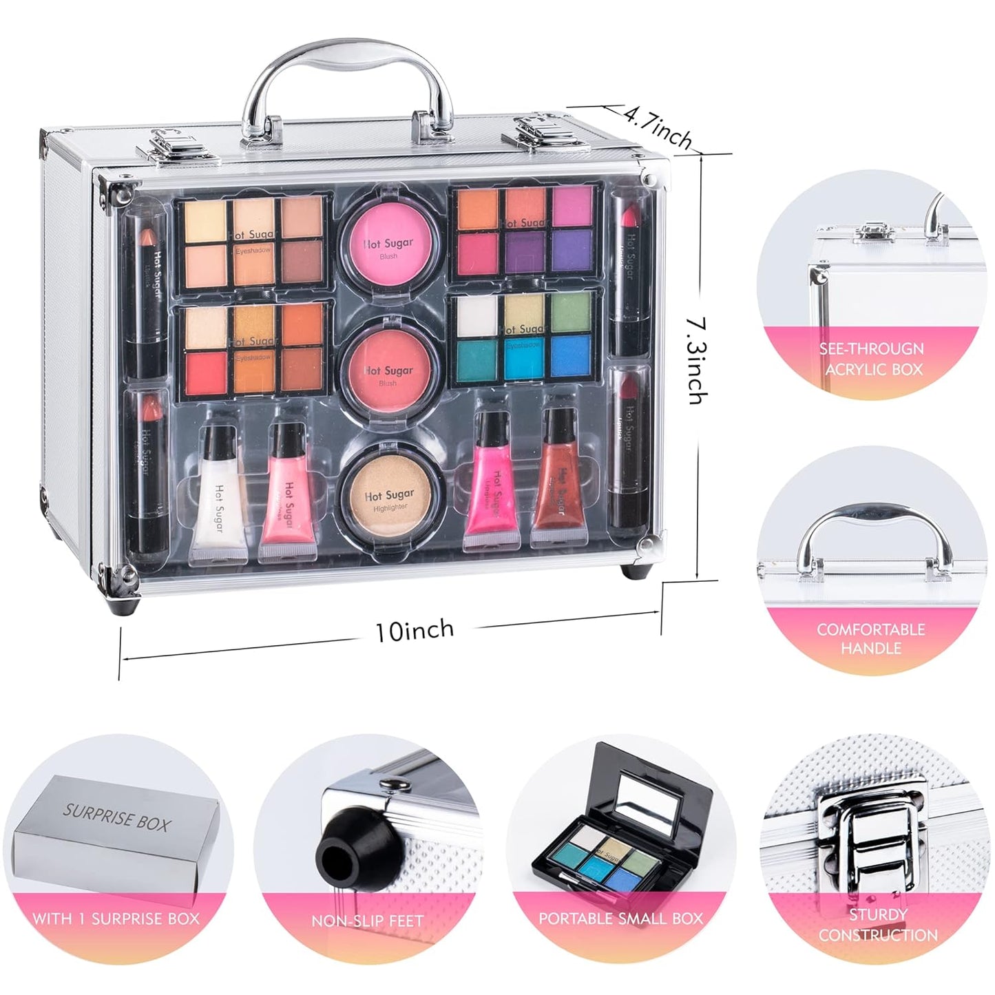 Hot Sugar Makeup Set for Teen Girls Ages 10-12, All in One Beginner Makeup Kit for Women, Cosmetics Gift Set for Birthday Christmas (Clear02)