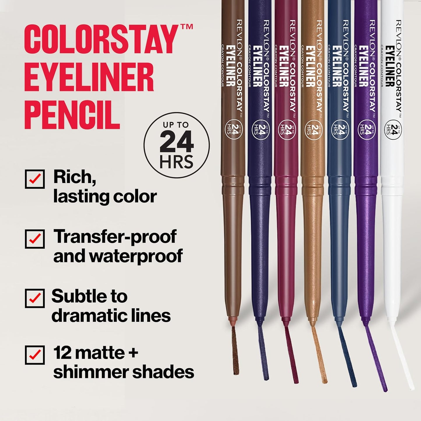 REVLON ColorStay Pencil Waterproof Eyeliner, Smudge-Proof, Eye Makeup with Built-In Sharpener, 215 White, 0.01 oz