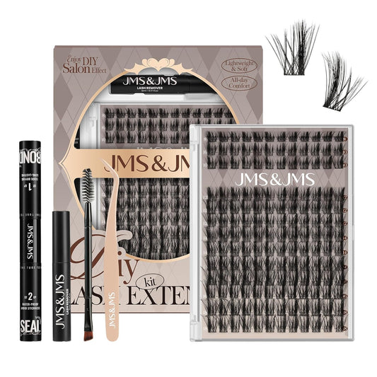 JMS&JMS Lash Clusters Kit 156Pcs CC Curl Lash Extension Kit with Lash Bond and Seal Eyelash Applictor Lash Remover Eyelash Brush Lash Extension Kit for Beginner (Side Spike-8-18mix)