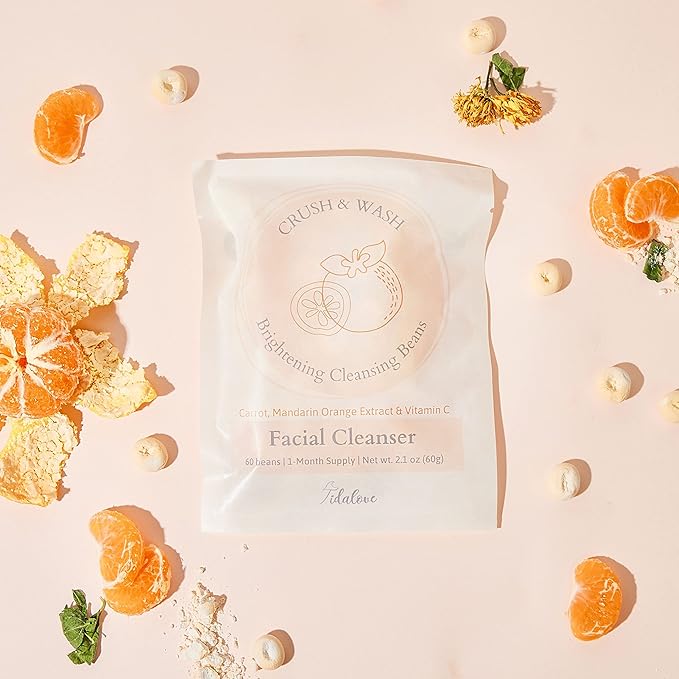 Daily 3 in 1 Facial Cleanser, Exfoliator and Wash-off Mask, Vegan, Cruelty Free, Plastic Free, Travel Friendly, 1 Month Supply Refill (60 Tablets) (Brightening)