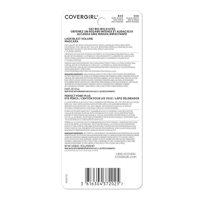 COVERGIRL Lash Blast Volume Mascara(Very Black) & Perfect Point Plus Eyeliner Pencil (Black Onyx) - Twin Pack
