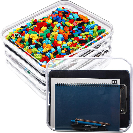 Sanwuta 4 Pcs Clear Hard Zipper Case with Handle Office Storage Cases Hard Plastic Pouches Transparent Bins for Toys, Snacks, Cosmetics, Building Blocks, Puzzles(13.8 x 11.8 x 2 Inches,White)