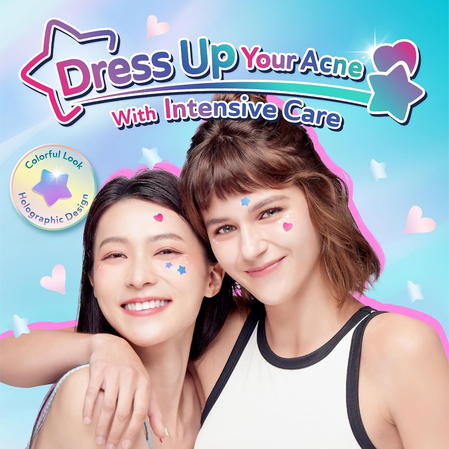 Star Pimple Patches for Face, Cute Acne Patches with Salicylic Acid, CICA & Tea Tree Oil, 144 Holographic Star Moon Heart Butterfly Patches, 7X Absorbency Pimple Patches for Teens (4 Designs, 36 Each)