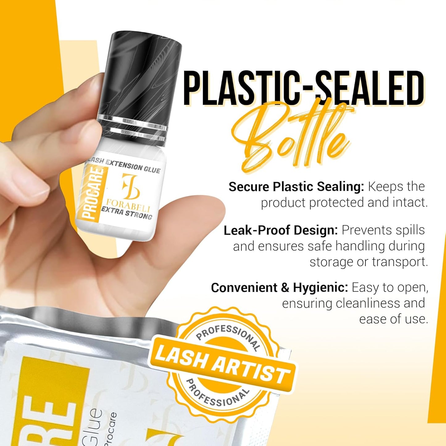 Forabeli Pro Care Lash Extension Glue, 1–2 Sec Fast Dry, 8 Week Retention, Advanced Bonding System, Professional Eyelash Extension Glue, Lash Adhesive for Eyelash Extensions