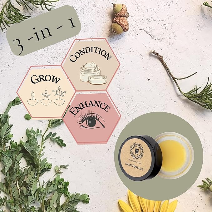 Mascara Alternative | Lash Pomade | Long-Lasting Lash Health | Natural Eyelash Growth Serum with Organic Castor Oil & Argan Oil | Increases Length & Volume | Natural Silk Fibers