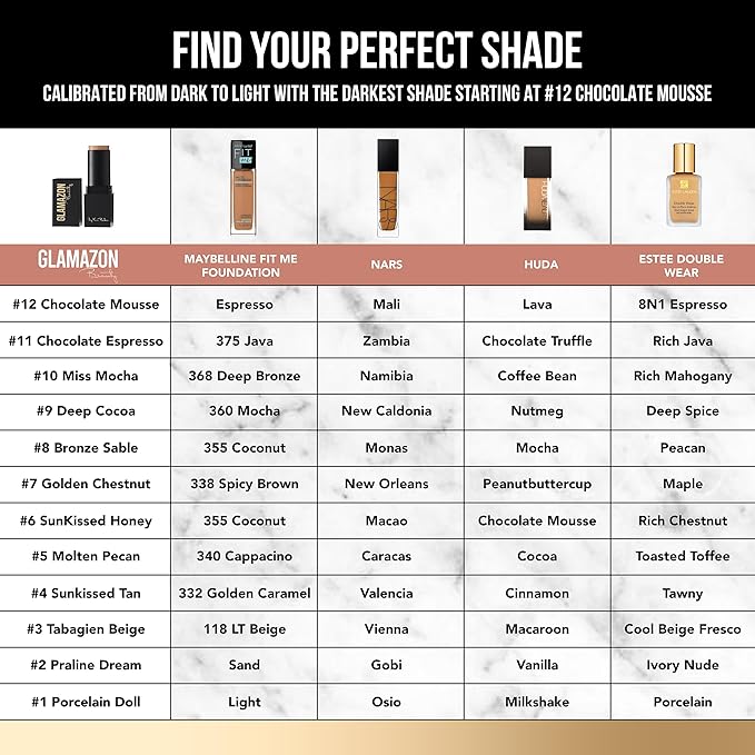 Glamazon Second to None Foundation Stick, Tabagian Beige, Light-to-Full Coverage, Weightless Makeup With a Glowy Natural Finish