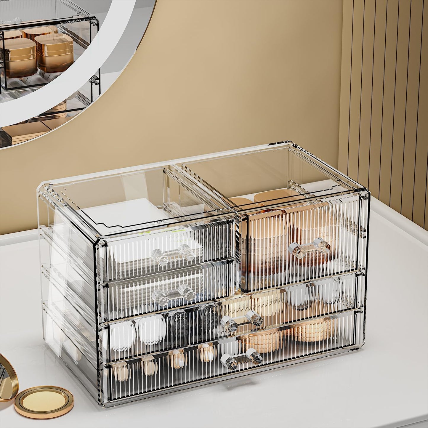 ZHIAI Stackable Storage Drawers, Acrylic Bathroom Counter Organizer Clear Makeup Organizers for Vanity, Kitchen Cabinets, Bathroom, Undersink, Home Organization and Storage (5 Drawers, Pattern E)