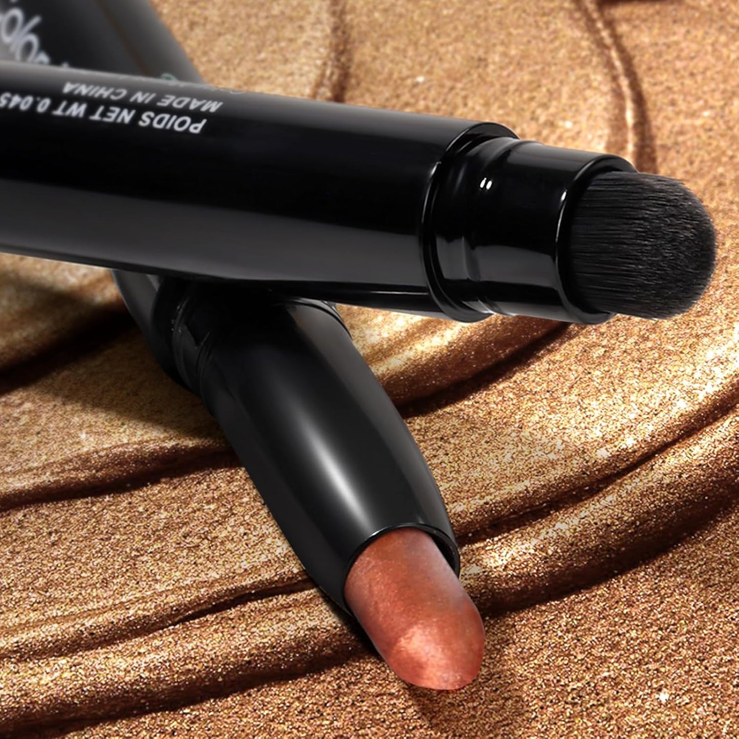 Cream Waterproof Hypoallergenic Eyeshadow Stick, long wear Metallic Glitter Matte Eye Shadow Pencil With Makeup Brush, Eye Brightener, 08 Desert Shimmer