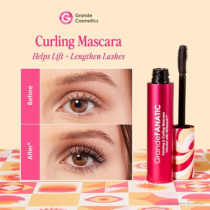Grande Cosmetics GrandeFANATIC Fanning & Curling Mascara with Conditioning Peptides - for Longer-Looking, Lifted Lashes - Black (0.37 oz)