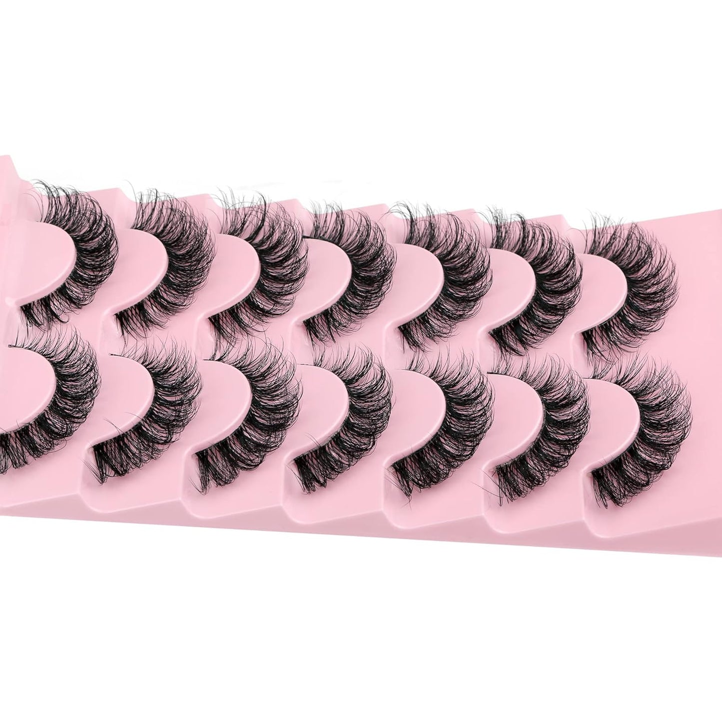 JIMIRE Eyelashes with Clear Band Wispy Curly 15mm 3D Faux Mink Lashes Fluffy Natural Volume Cat Eye Fake Lashes 7 Pairs Pack