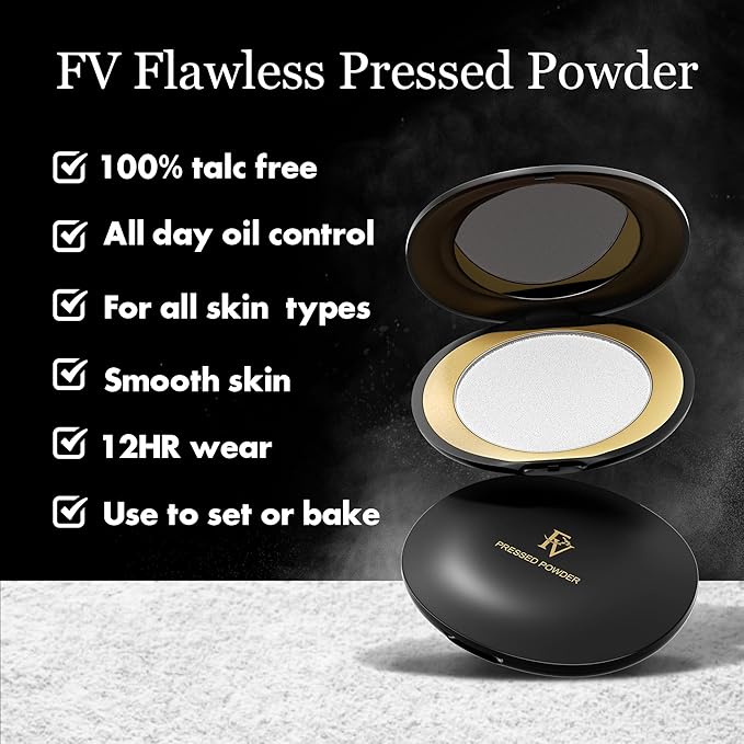 FV Talc-Free Medium Coverage Pressed Powder, Long-Lasting, Oil Control Matte Finish, Translucent Foundation Powder for Light, Medium & Tan Skin Tones, 0.28 Oz, Translucent