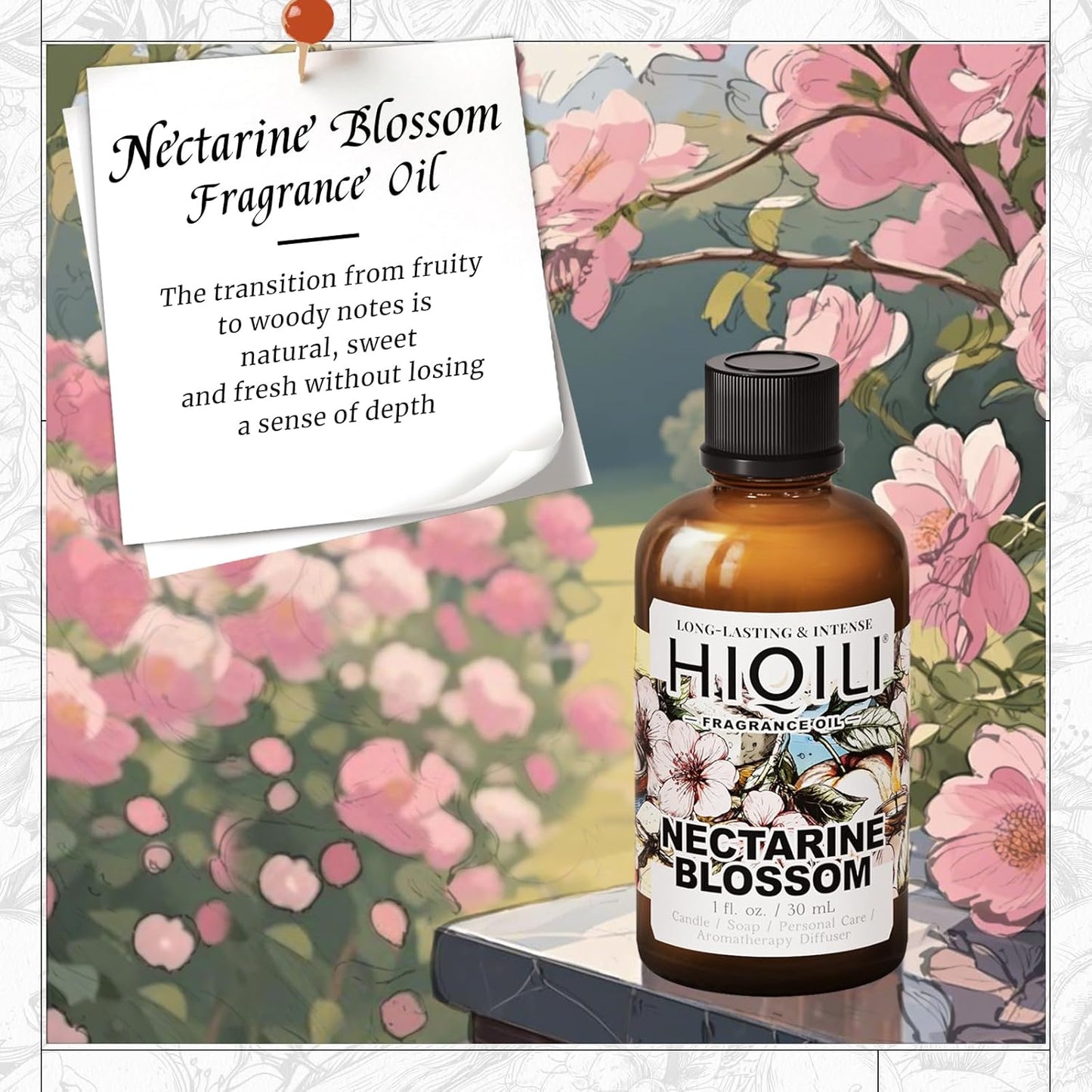 HIQILI Nectarine Blossom Fragrance Oil for Candle & Soap Making, Essential Oil Diffuser Use, Add to Body Lotion, Dryer Balls - 1 Fl Oz