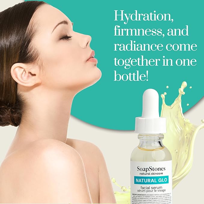 Soapstones Natural Glo Facial Serum - Niacinamide and Hyaluronic Acid Vitamin C Serum - Bilberry, Sugar Cane, Maple, Lemon and Orange Extracts Infused Face Serum