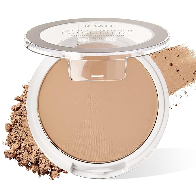JOAH Perfect Complexion Cashmere Powder Foundation, Medium Face Coverage, Matte Finish, Korean Makeup, Compact Design For Oily & All Skin Types, 16 Hour Wear, Light with Warm Undertones
