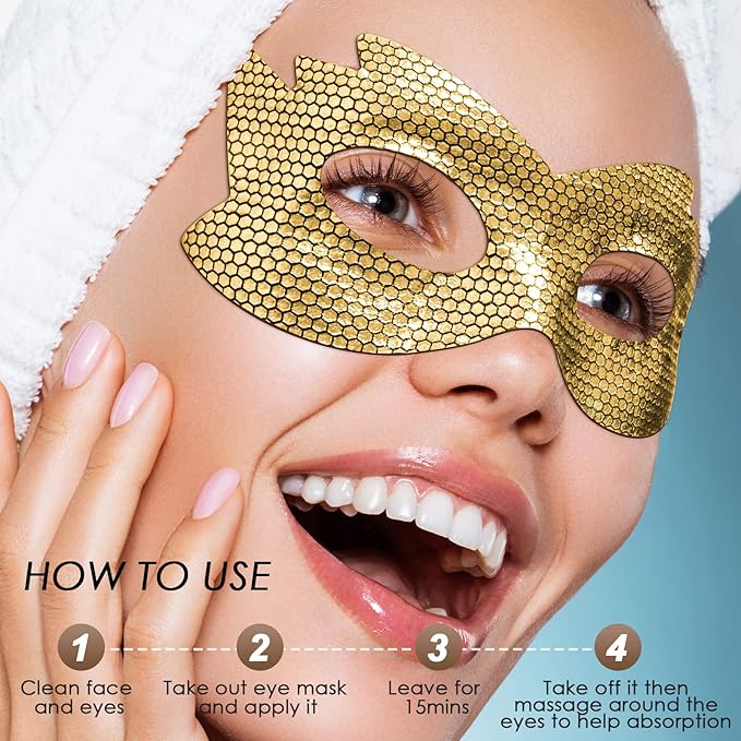 24k Gold Eye Masks, Under Eye Patches Honeycomb Eye Treatment Mask for Dark Circles and Puffiness, Eye Care Pads Skincare Reduce Puffy Wrinkles Eye Patch Gift for Adults Women Men Kids Girls -8 PCS