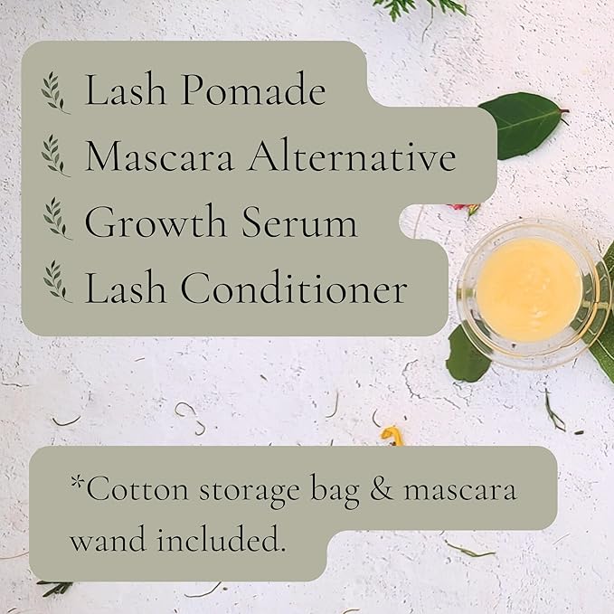 Mascara Alternative | Lash Pomade | Long-Lasting Lash Health | Natural Eyelash Growth Serum with Organic Castor Oil & Argan Oil | Increases Length & Volume | Natural Silk Fibers