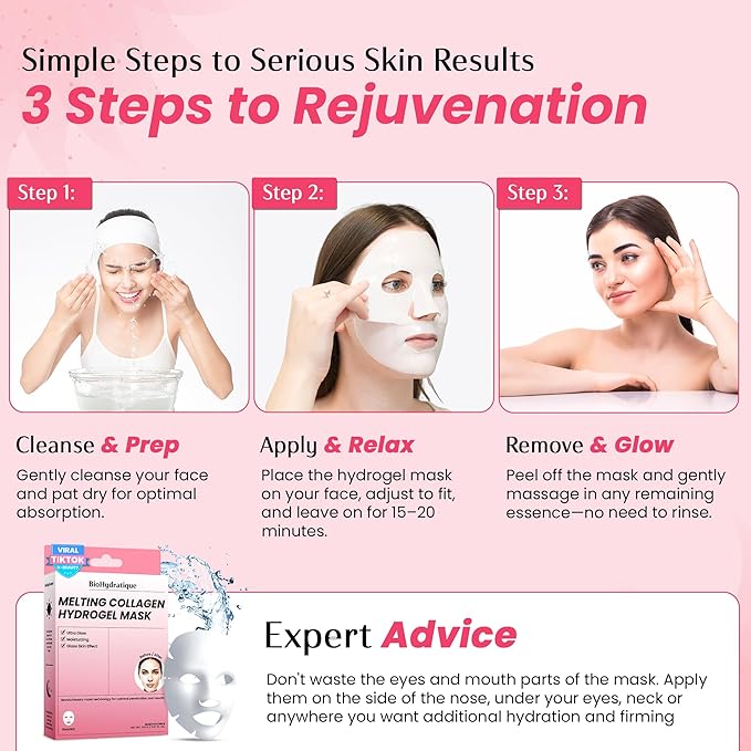 Hydrogel Collagen Face Mask – Overnight Hydrating & Firming Treatment for Dry or Mature Skin – Dermatologist Tested, Anti Aging Korean Skin Care, Vegan, Clean Beauty – Pack of 10