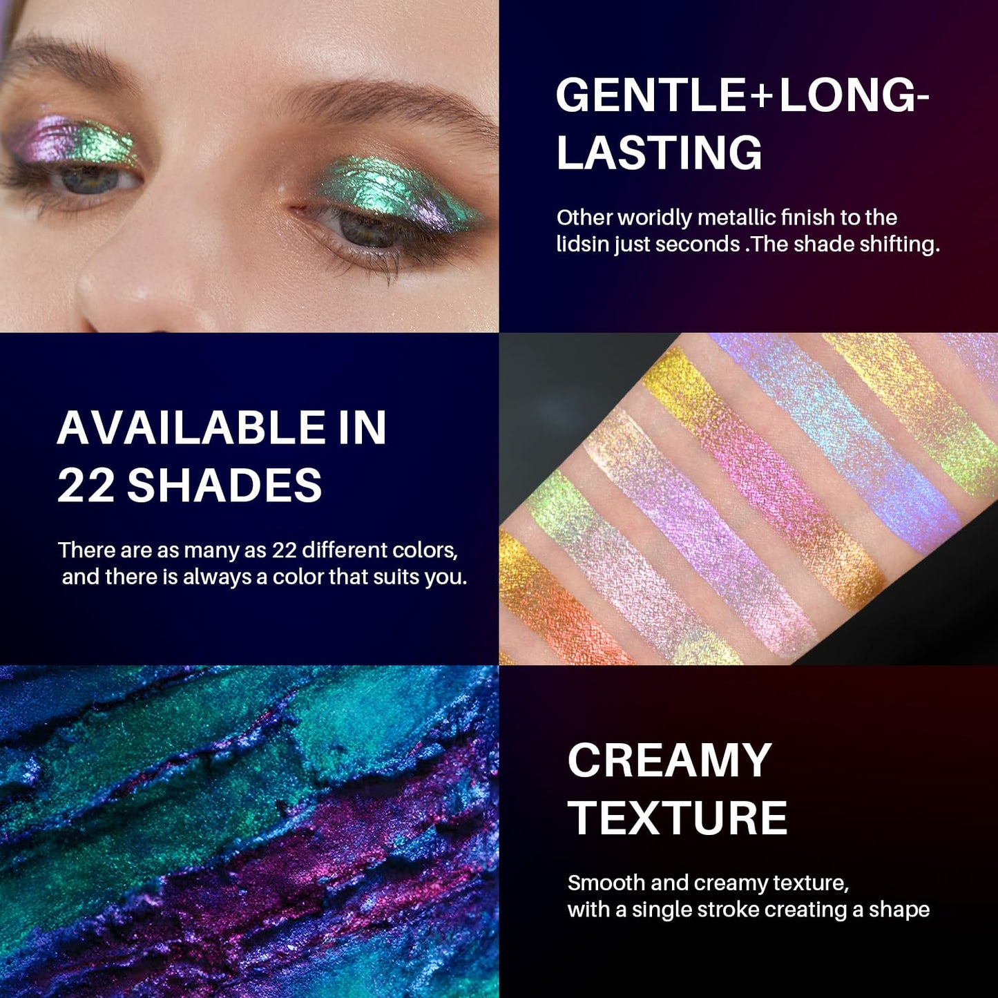 CHARMACY 3 Pcs Multichrome Liquid Metallic Eyeshadow, Chameleon Shifting Color, Holographic Glitter Eyeshadow, Long Lasting Wear, Vegan Eye Topper for Party, Daily Makeup #301