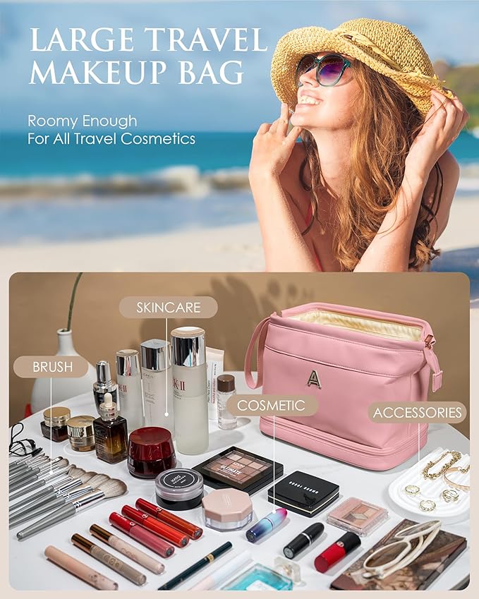 Initial Makeup Bag, Daughter Gifts, Gifts for Teenage Girls Cosmetic Bag with Makeup Brush Organizer, Waterproof, Stuff Bags for Travel Toiletry Bag Cute Things for Girls