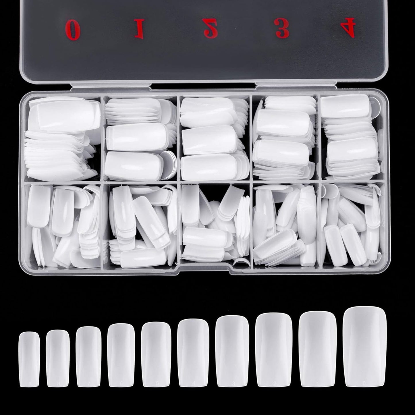 Full Cover Acrylic False Nail Tips, 500PCS Fake Nail Shape Artificial False Nails Tips 10 Sizes with Case for Nail Art Salons and Home DIY (White)