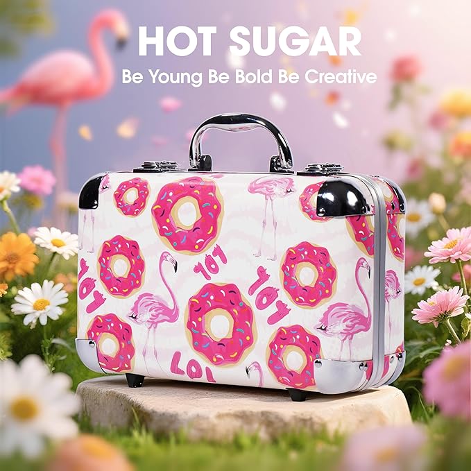 Hot Sugar All In One Makeup Set for Adults and Girls-Full Makeup Kit for Beginners Includes Eye Shadow Palette Blush Lip Gloss Lipstick Lip Pencil Eye Pencil Brush Mirror (Doughnut)