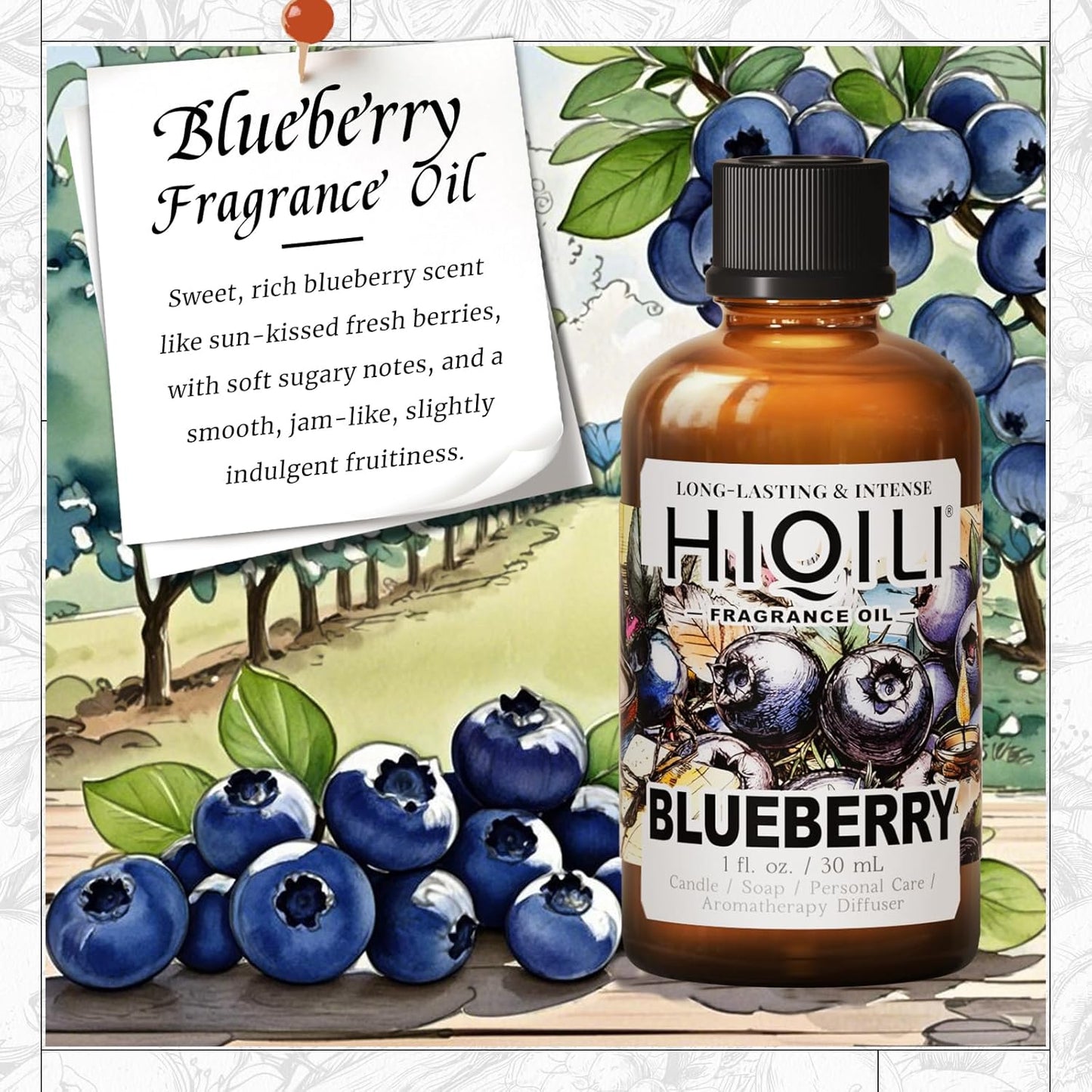 HIQILI Blueberry Fragrance Oil for Candle & Soap Making, Fruity Scents for Reed Diffuser Oil Refill, Add to Lotion, Body Wash - 1 Fl Oz