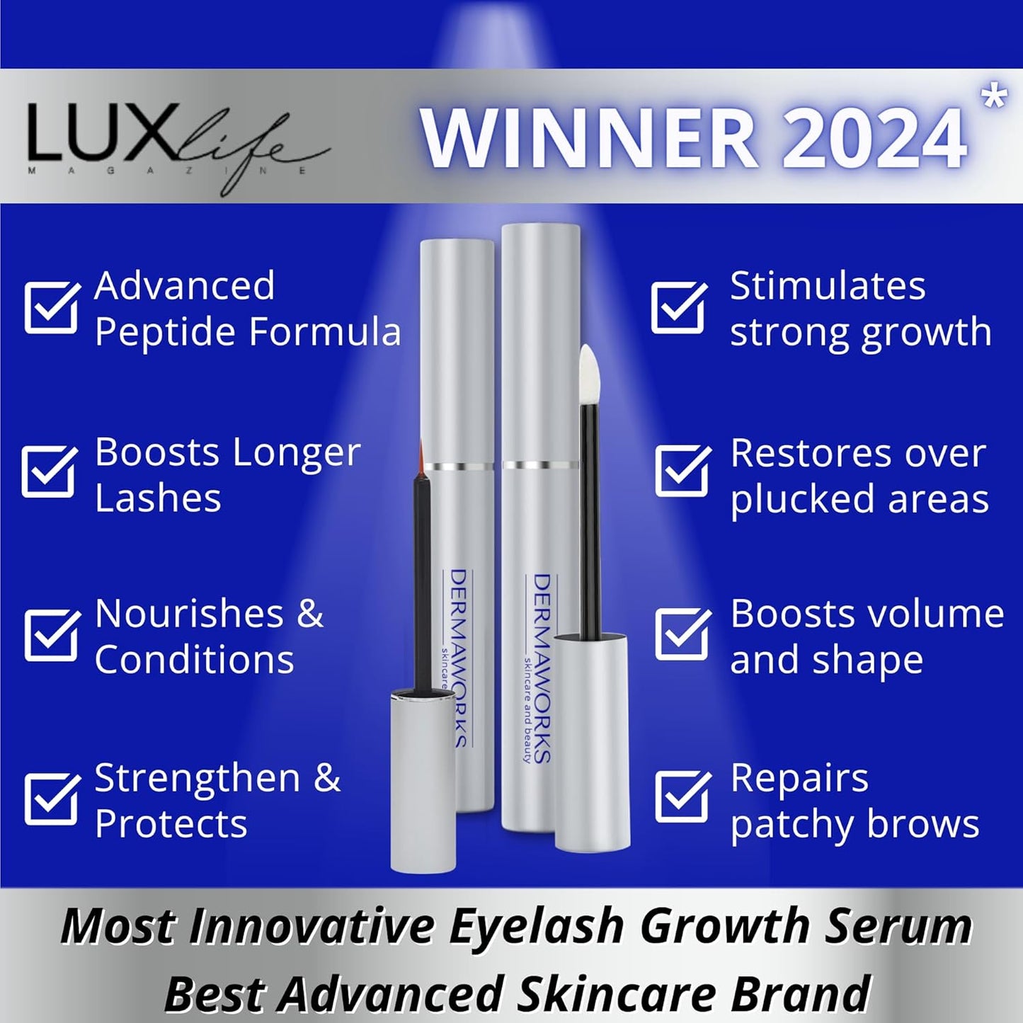 LASH SERUM 3ml + EYEBROW GROWTH SERUM 5ml - Advanced Lash and Brow Growth Formula for Longer, Fuller, Natural Lashes & Thicker, Shapely Brows - Suero para Pestañas Crecimiento y Cejas by DERMAWORKS