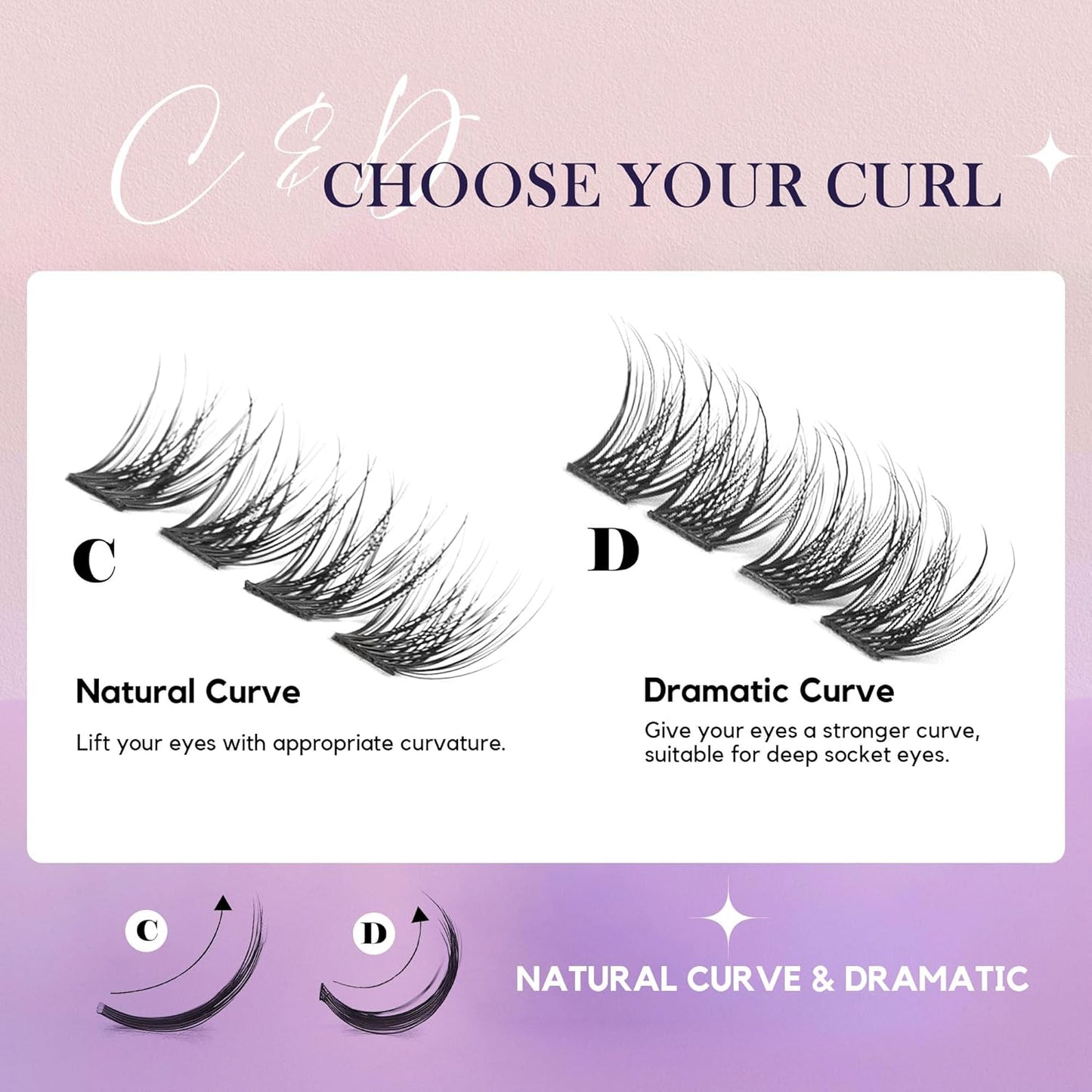 GAQQI Lash Clusters, GQ03 False Eyelashes DIY Lash Extensions C Curl 168PCS Cluster Lashes 16MM, Wispy and Natural Lash Wisps (GQ03,16mm,C Curl)