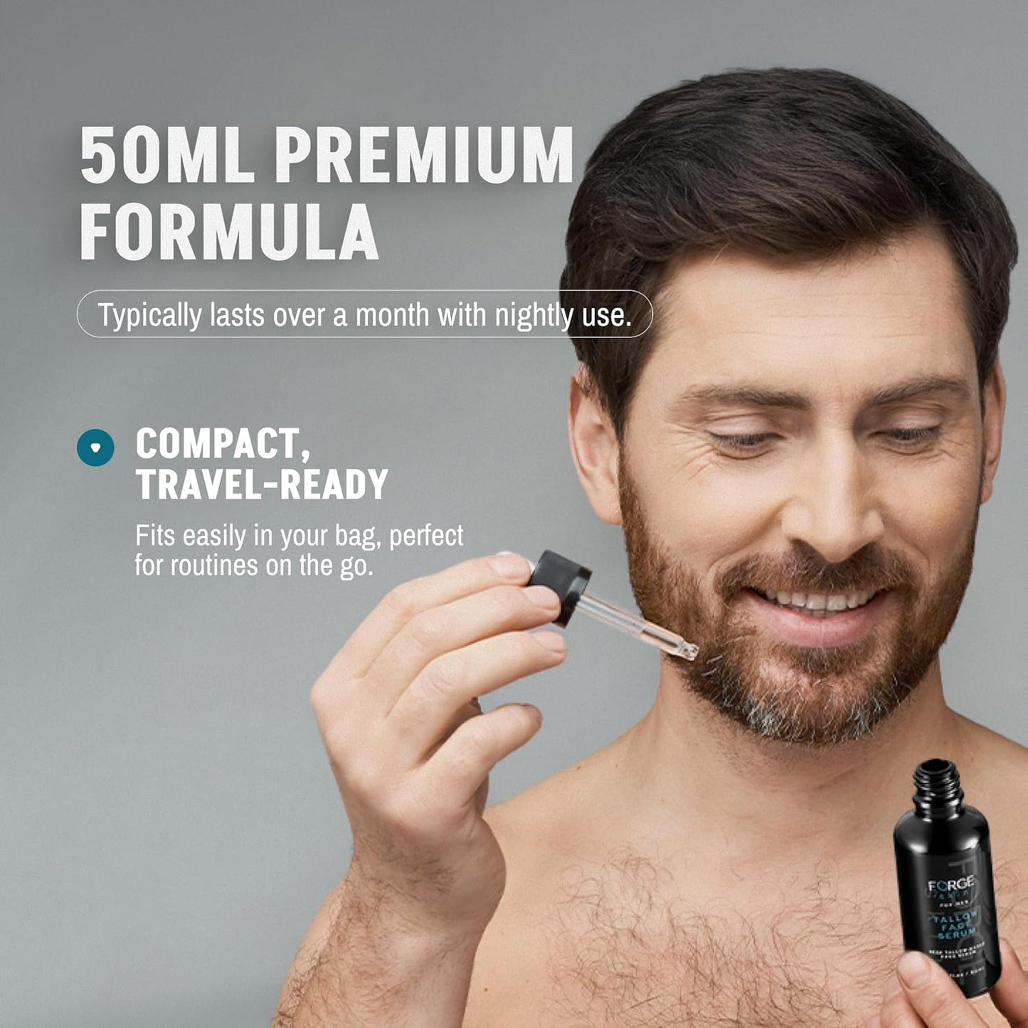 FORGE SKIN® Night Beef Tallow Serum for Men [TALLOW-BASED] - Facial Essence for Face Wrinkles with Essential Oils - Natural Green Tea Skincare for Radiance and Skin Hydration (1.77 OZ)