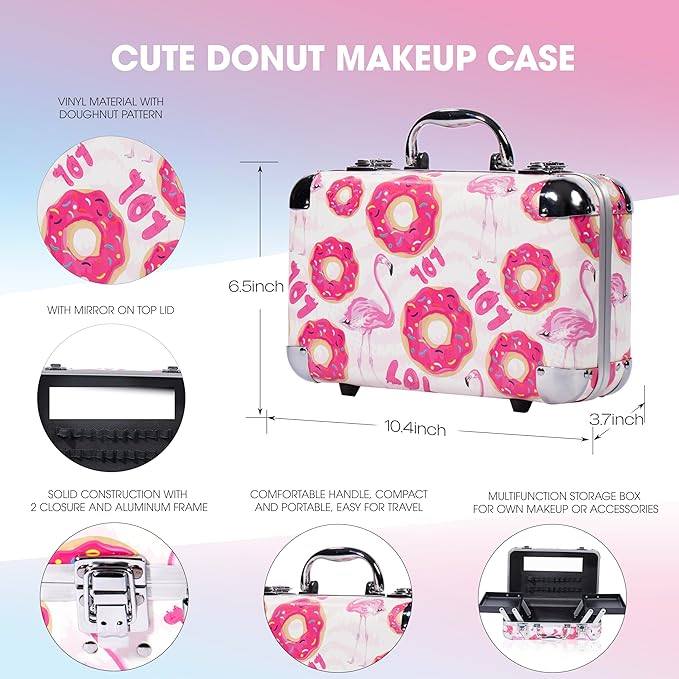 Hot Sugar All In One Makeup Set for Adults and Girls-Full Makeup Kit for Beginners Includes Eye Shadow Palette Blush Lip Gloss Lipstick Lip Pencil Eye Pencil Brush Mirror (Doughnut)
