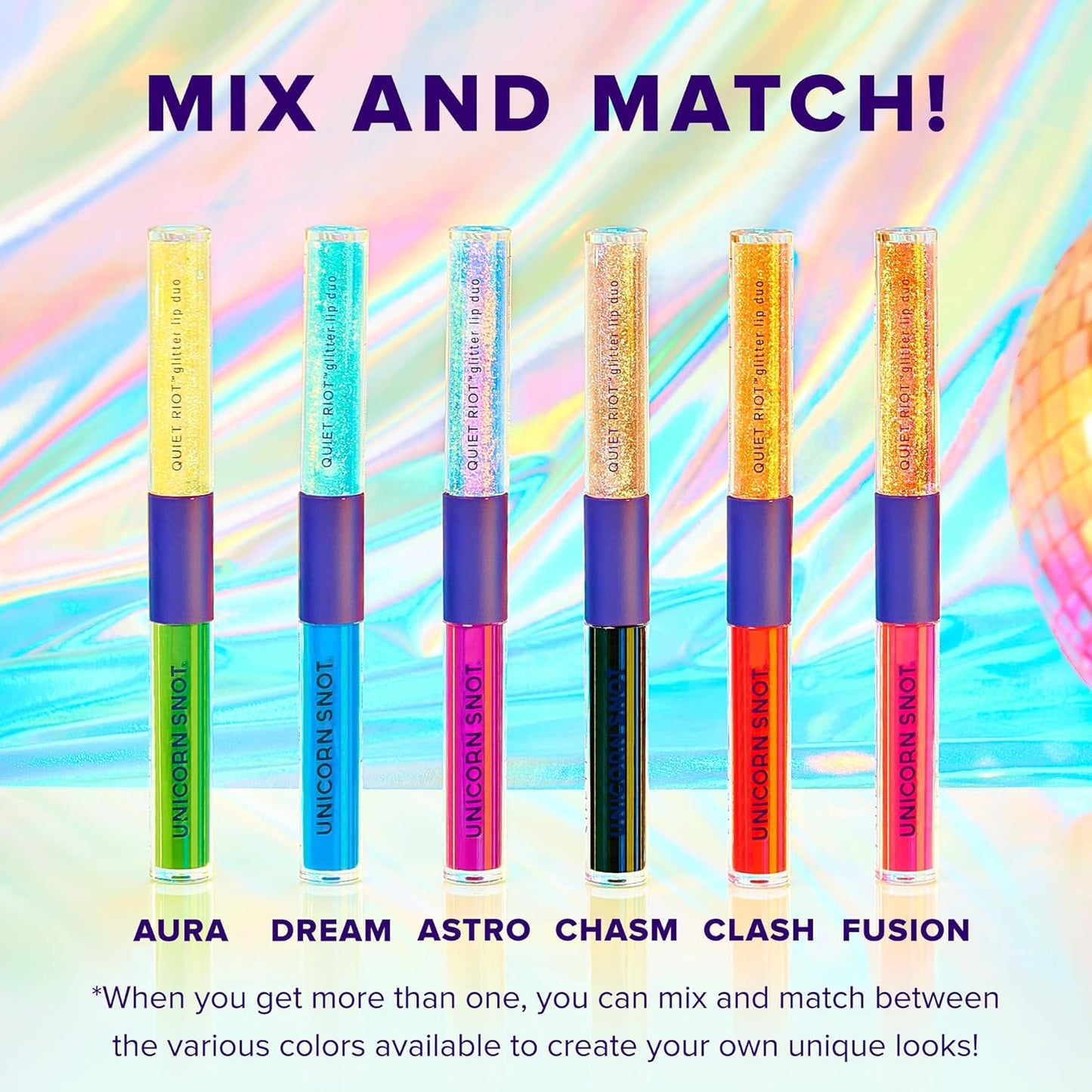 UNICORN SNOT Quiet Riot™ Plastic-Free Glitter Lip Duo | 2-in-1 Set w/Matte Lipstick & Sparkly Glitter Lip Gloss | Halloween Costume Makeup | 0.15oz Pink Lipstick & 0.16oz Gloss (Fusion)