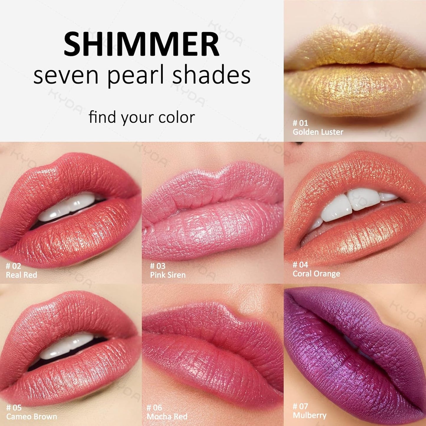 KYDA Golden Shimmer Lipstick, Metallic Pearl Lipstick, Lasting Non-sticky Glitter Lips Color, High Glossy Lips Makeup for Women, Golden Luster