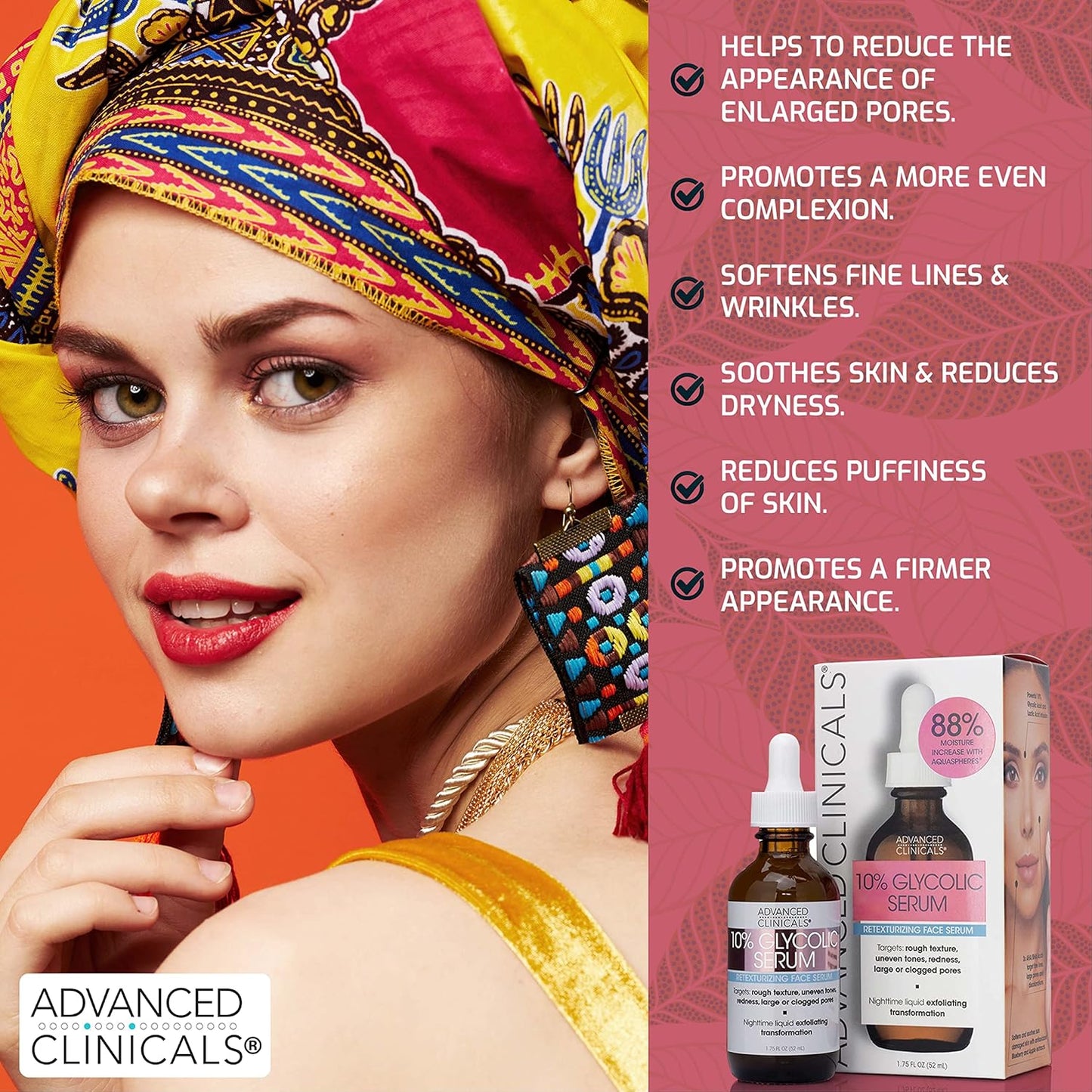 Advanced Clinicals 10% Glycolic Acid Serum For Face | Exfoliating AHA + Lactic Acid + Salicylic Acid Serum | Facial Chemical Peel Skin Care Treatment For Acne, Large Pores, & Dark Spots. 1.75 FL Oz