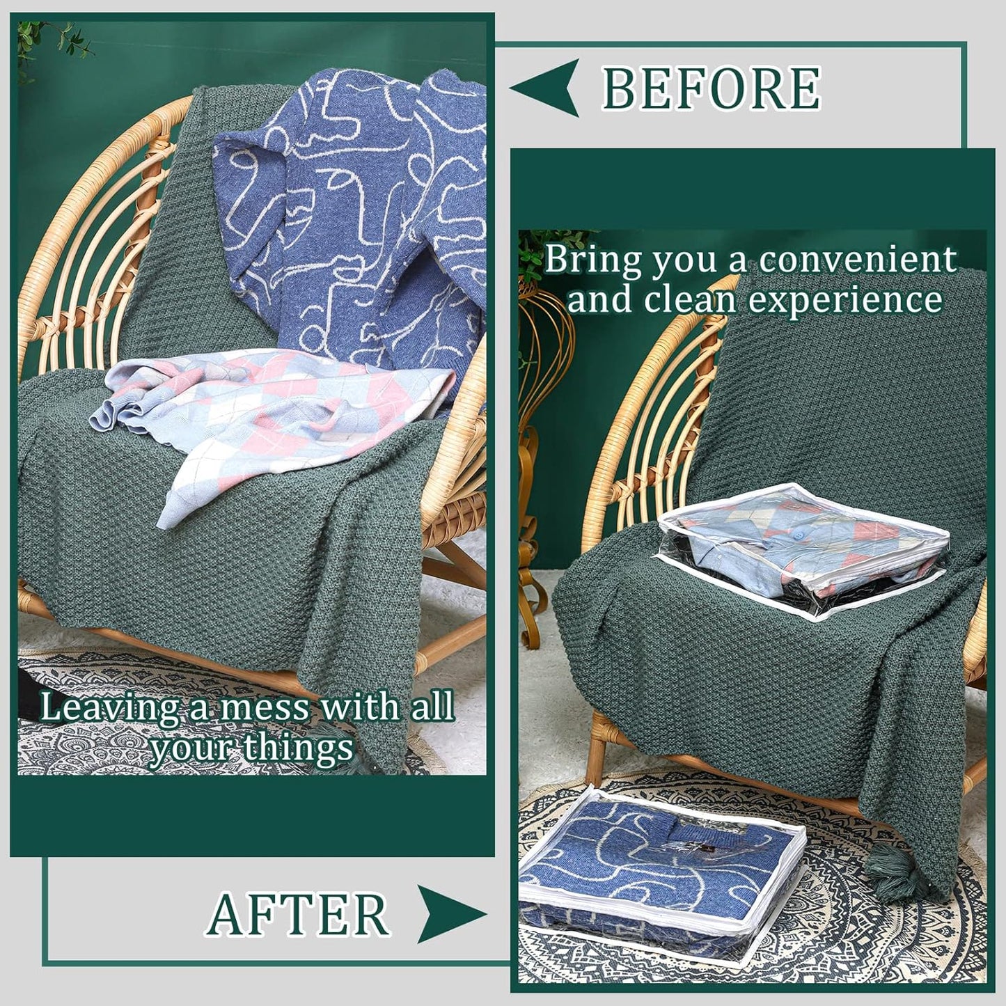 Hoolerry 6 Pieces Sweater Storage Bags Plastic Clear PVC Clothes Storage Bags with Zipper and Label for Blankets Clothes Closet Quilt Pillow Bed Sheet Organizer(15.7 x 13.7 x 3.9 Inch)