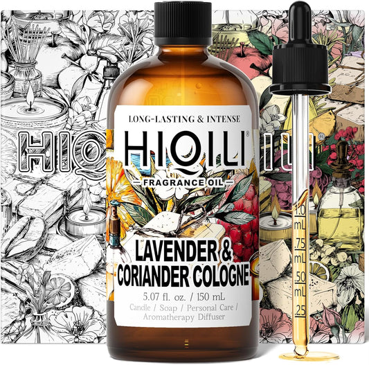 HIQILI Lavender & Coriander Cologne Fragrance Oil for Diffuser, Candle & Soap & Perfume Making, for Hotel and Home, Essential Oil, Long-Lasting Aroma - 5.07fl oz