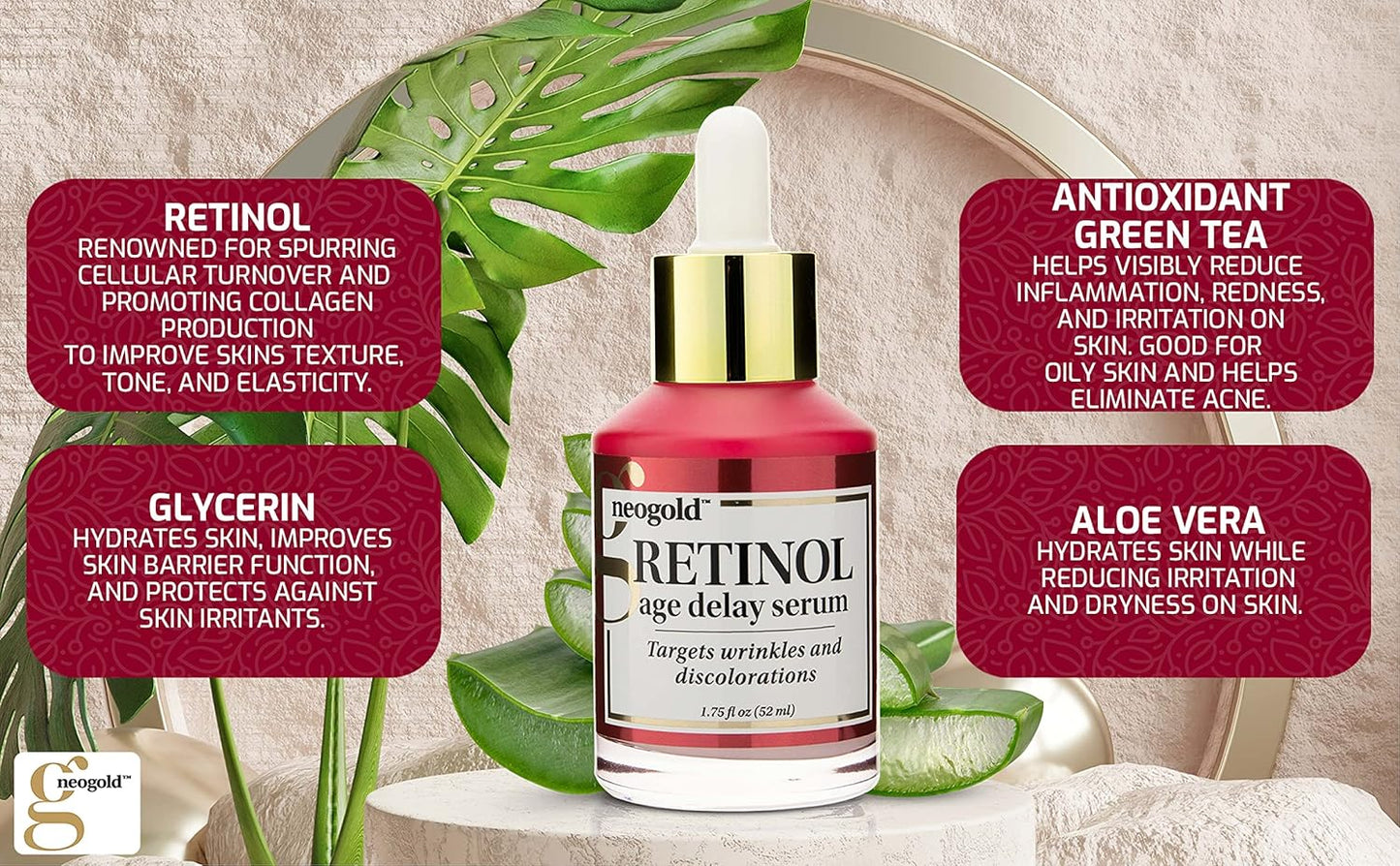 Resurfacing Retinol Serum, 1.75 Fl Oz, Anti-Aging Moisturizer for Face, Reduces Wrinkles, Sagging Skin, Fine Lines, Aloe Vera, Green Tea, Glycerin, Paraben-Free