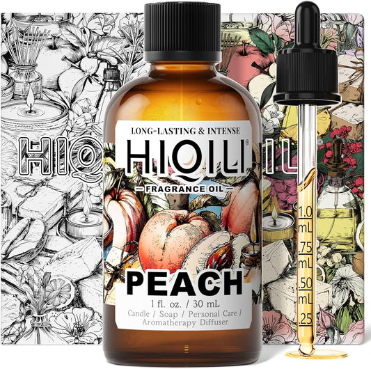 HIQILI Peach Fragrance Oil for Home Diffuser, DIY Candle, Linen & Room Freshener Spray Making, Juicy Fruit Scents - 1 Fl Oz