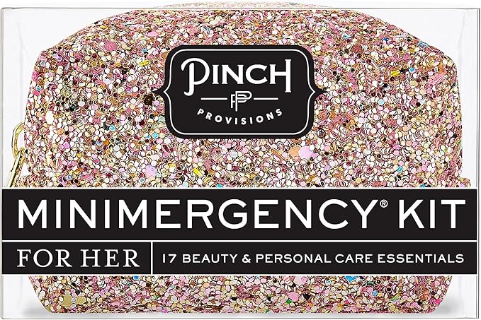 Pinch Provisions Rose Gold Minimergency Kit, includes 17 Travel-Sized Cosmetic Essentials, Convenient for Purses, Emergency Beauty Accessories, Gifts for Holiday’s & Birthday’s