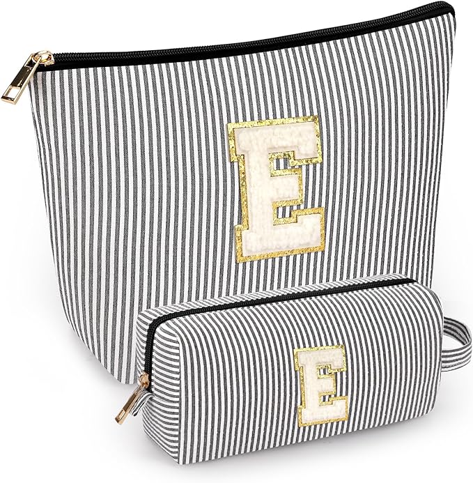 mibasies 2 PCS Initial Makeup Bags for Women: Cosmetic Bag for Travel Toiletry - Personalized Cute Makeup Pouch - Gifts for Grilfriend Wife Moms Bridesmaid - Retirement Travel Gifts - Black E
