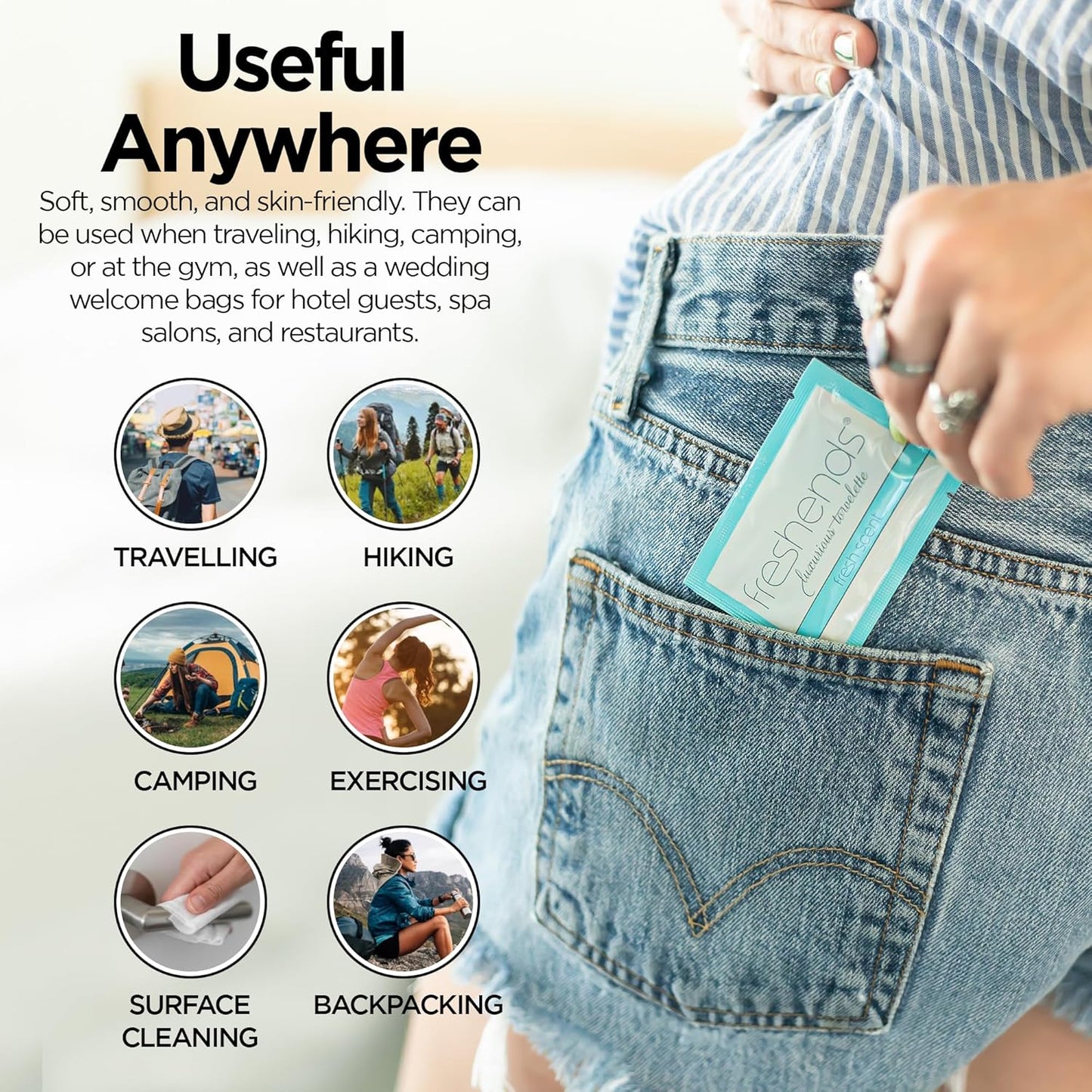 Freshends Flushable Individually Wrapped Wipes – Guest Bathroom Essentials for Weddings, Restaurants, Bars & Clubs – Travel-Size, Disposable