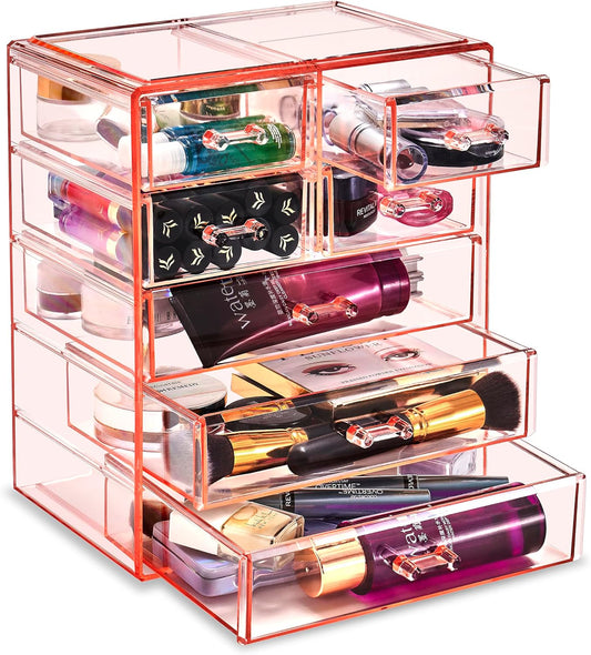 Sorbus Acrylic Makeup Organizer - Organization and Storage Case for Cosmetics Make Up & Jewelry - Big Clear Makeup Organizer for Vanity, Bathroom, College Dorm, Closet, Desk (3 Large, 4 Small Drawers)